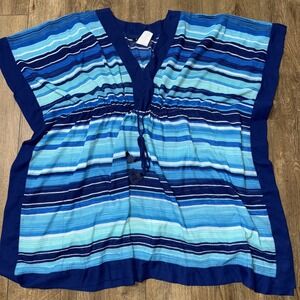 Lauren Ralph Lauren Swimsuit Cover Up L‎ Multicolor Tunic Dress Stripe Blue